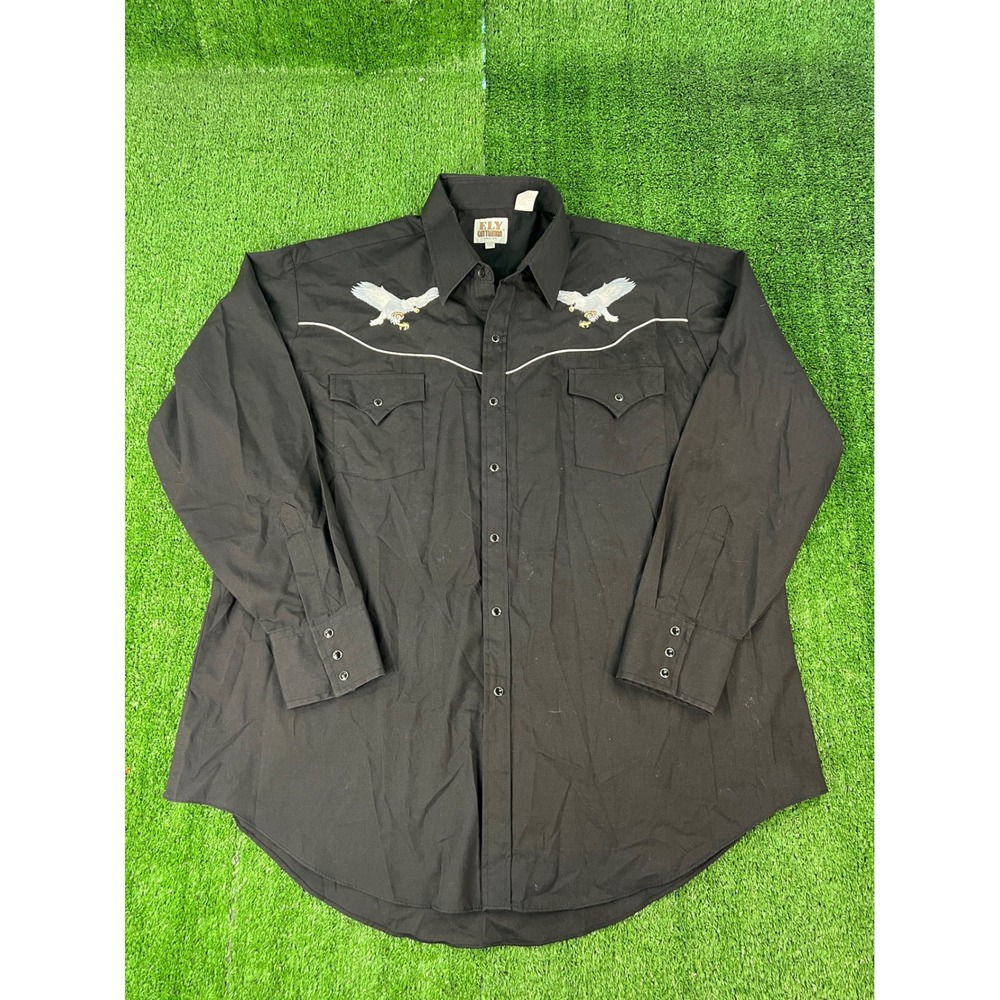 Ely Cattleman Mens XXL Black Embroidered Eagle Western Pearl Snap Shirt 203961